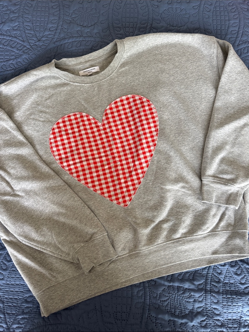 Grayson Threads Grey Sweatshirt with Red Gingham Heart
